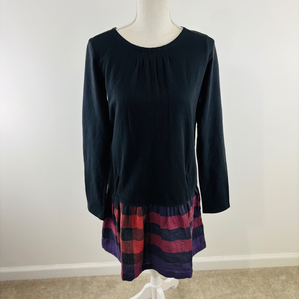 New Burberry Girls Plaid Purple Pink Drop Waist Long Sleeve Dress Side Pocket 14